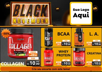 Modelo de Encarte para Encarte A4 Horizontal com o tema Black November para Suplementos alimentares