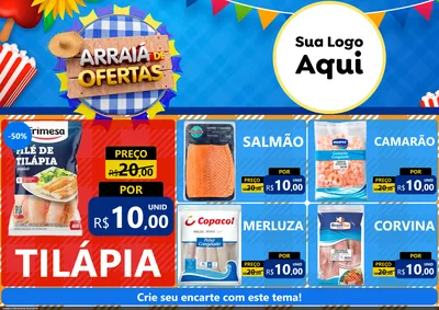 Modelo de Encarte para Encarte A4 Horizontal com o tema Arraiá de Ofertas para Peixaria