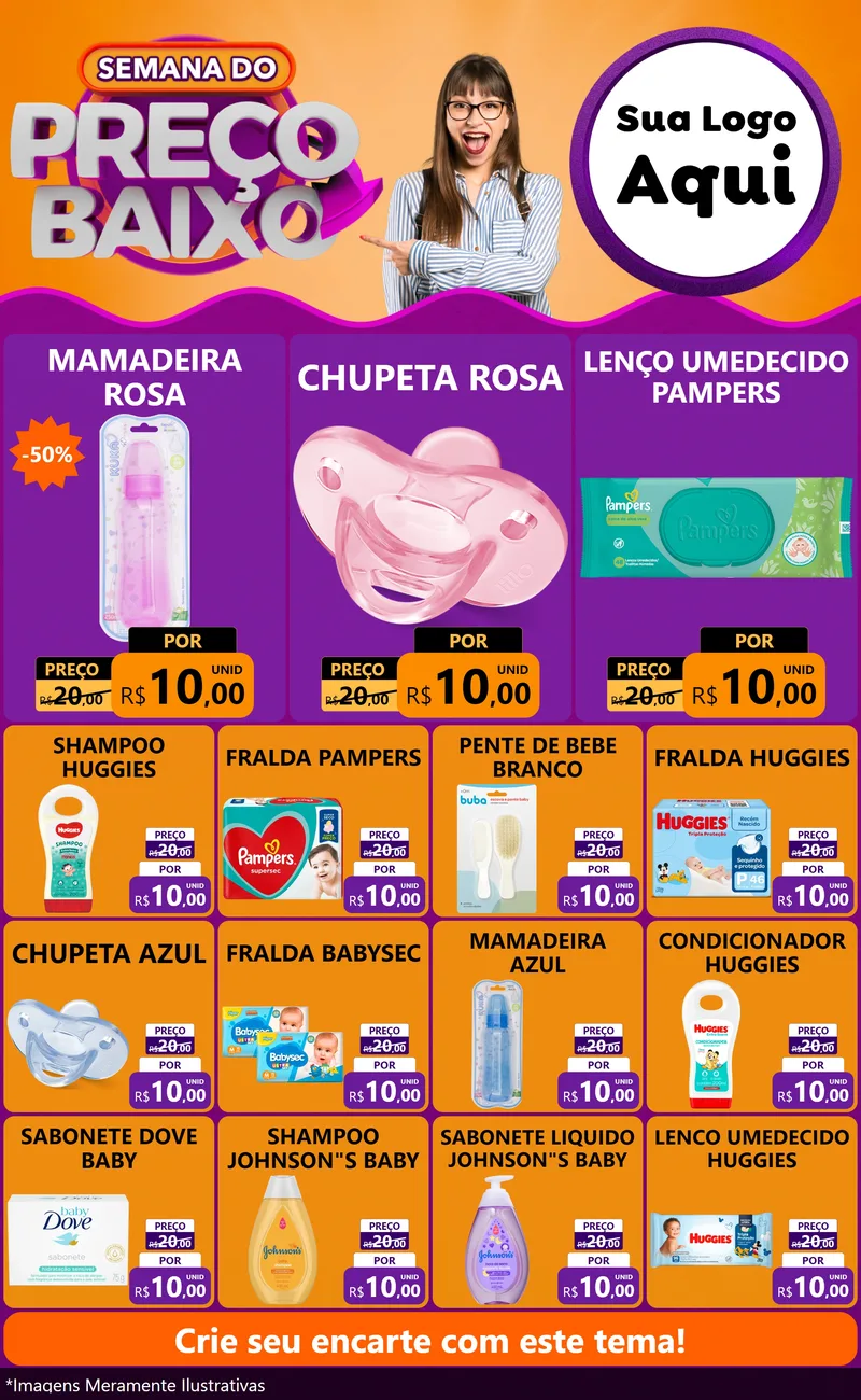 Modelo de Encarte para Encarte Grande com o tema Semana do Preço Baixo para Bebês