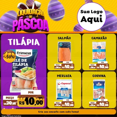 Modelo de Rede Social para Feed Facebook com o tema Liquidação de Páscoa para Peixaria