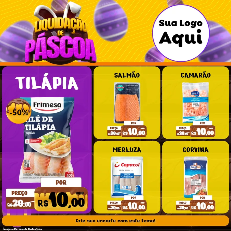 Modelo de Rede Social para Feed Facebook com o tema Liquidação de Páscoa para Peixaria