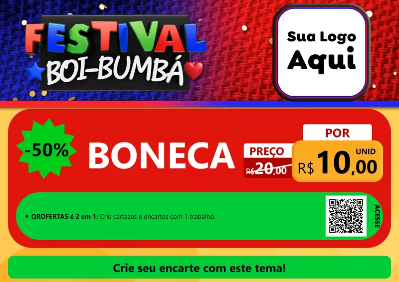 Modelo de Cartaz para Cartaz A4 Horizontal com o tema Festival Boi-Bumbá para Brinquedos