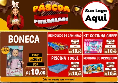 Modelo de Encarte para Encarte A4 Horizontal com o tema Páscoa Premiada para Brinquedos