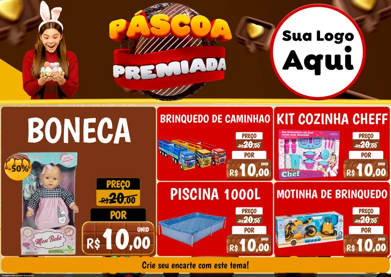 Modelo de Encarte para Encarte A4 Horizontal com o tema Páscoa Premiada para Brinquedos