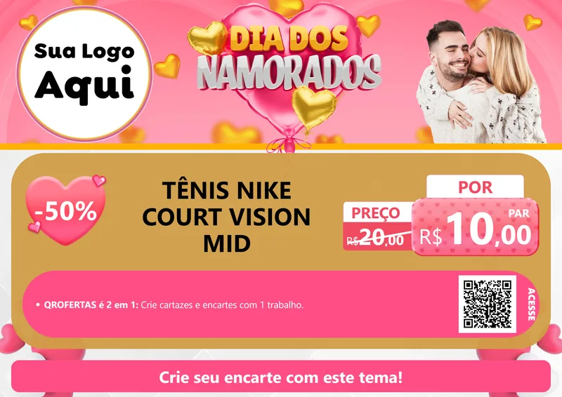 Modelo de Cartaz para Cartaz A4 Horizontal com o tema Dia dos Namorados para Calçados