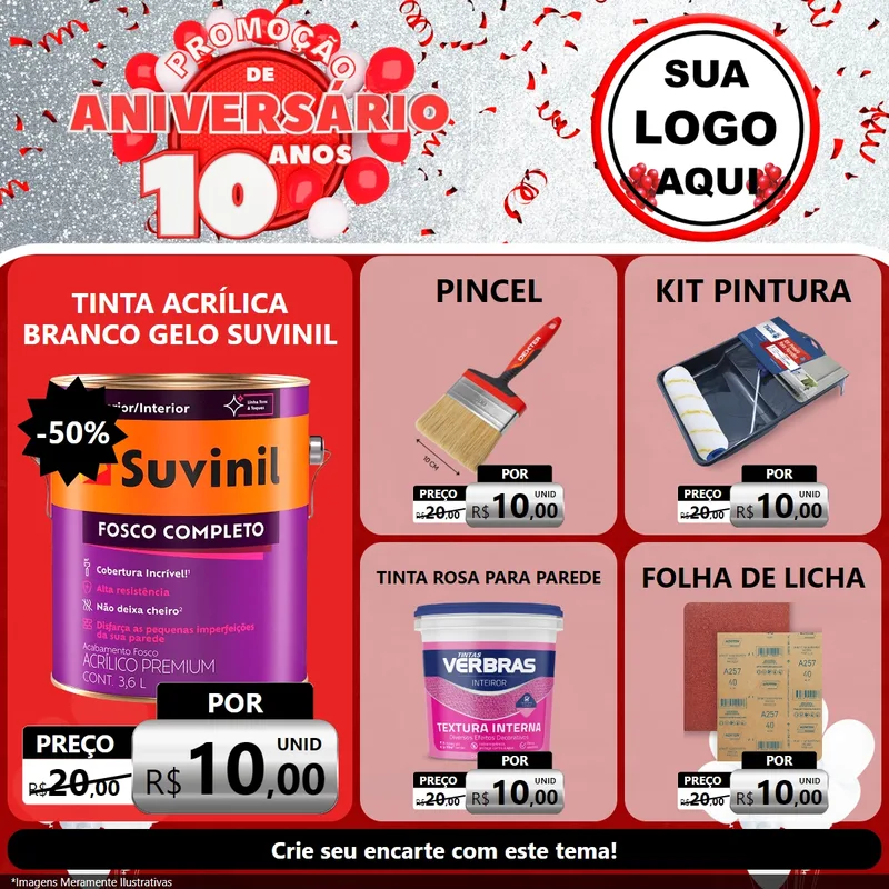 Modelo de Rede Social para Feed Facebook com o tema Promoção de Aniversário - 10 Anos para Tintas e Ferramentas