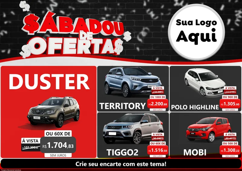 Modelo de Encarte para Encarte A4 Horizontal com o tema Sabadou de Ofertas para Concessionaria de Carros