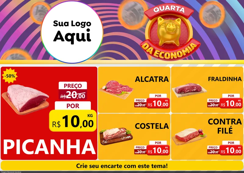 Modelo de Encarte para Encarte A4 Horizontal com o tema Quarta da Economia para Açougue