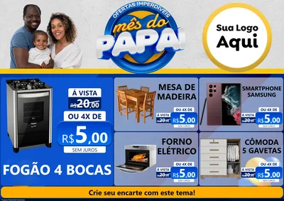 Modelo de Encarte para Encarte A4 Horizontal com o tema Ofertas Imperdíveis Mês Do Papai para Móveis e Eletro