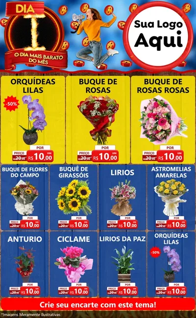 Modelo de Encarte para Encarte Grande com o tema Dia I - O Dia Mais Barato Do Mês para Floricultura e jardim