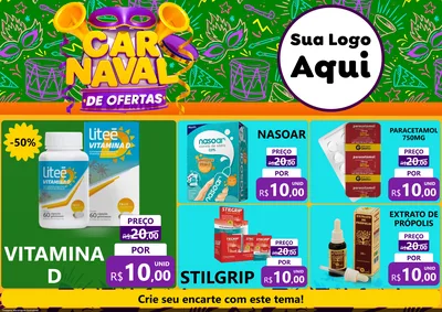 Modelo de Encarte para Encarte A4 Horizontal com o tema Carnaval de Ofertas para Farmácia