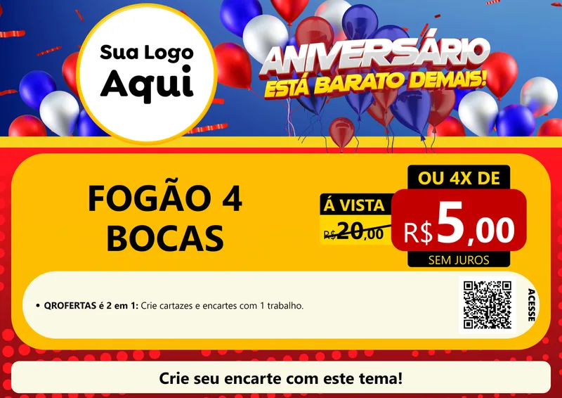 Modelo de Cartaz para Cartaz A4 Horizontal com o tema Aniversário para Móveis e Eletro