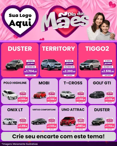 Modelo de Rede Social para Feed Instagram com o tema Dia das Mães para Concessionaria de Carros