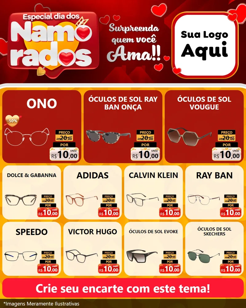 Modelo de Rede Social para Feed Instagram com o tema Especial Dia dos Namorados para Óticas