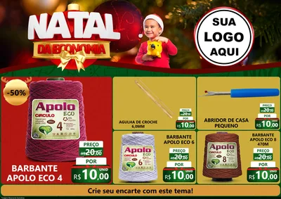 Modelo de Encarte para Encarte A4 Horizontal com o tema Natal da Economia para Armarinho e Aviamentos