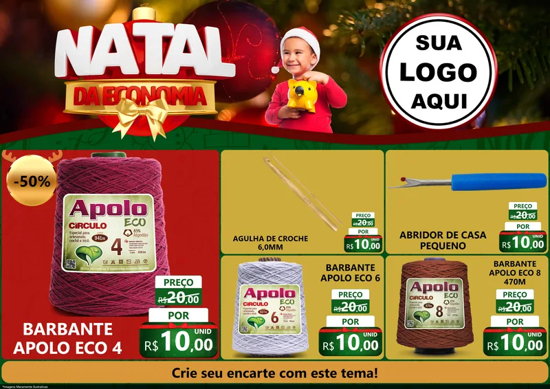 Modelo de Encarte para Encarte A4 Horizontal com o tema Natal da Economia para Armarinho e Aviamentos