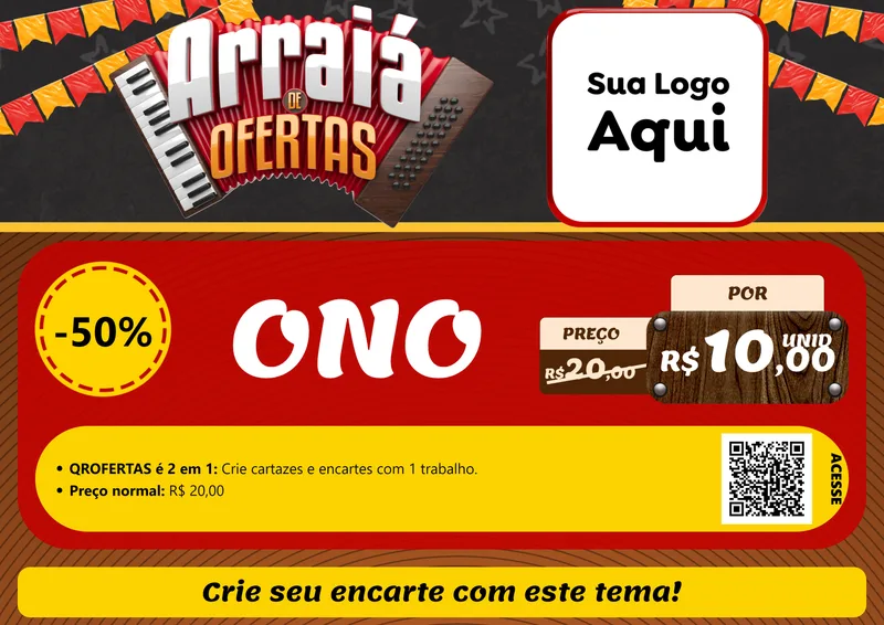 Modelo de Cartaz para Cartaz A4 Horizontal com o tema Arraiá de Ofertas - Junina para Óticas