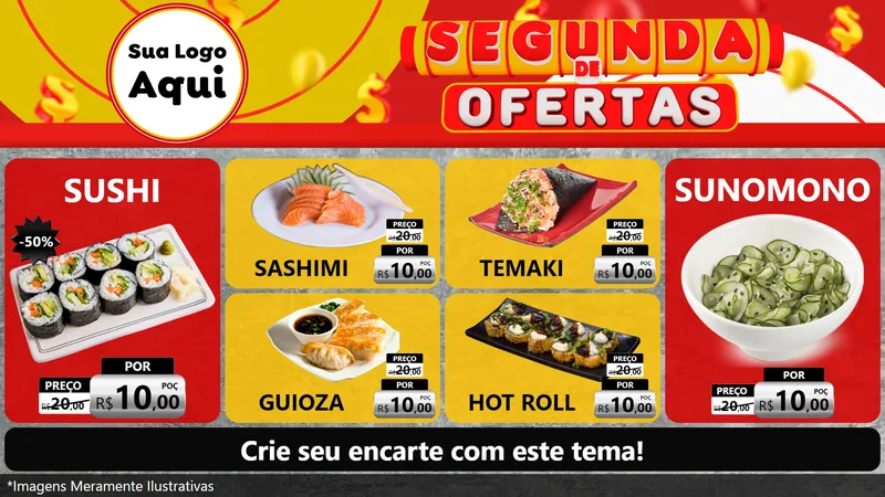 Modelo de TV para TV Horizontal com o tema Segunda de Ofertas para Comida japonesa
