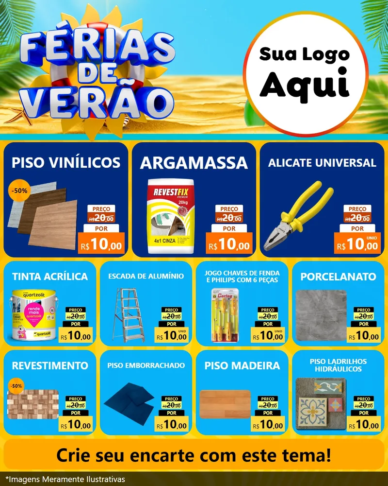 Modelo de Rede Social para Feed Instagram com o tema Férias de Verão para Material para Construção