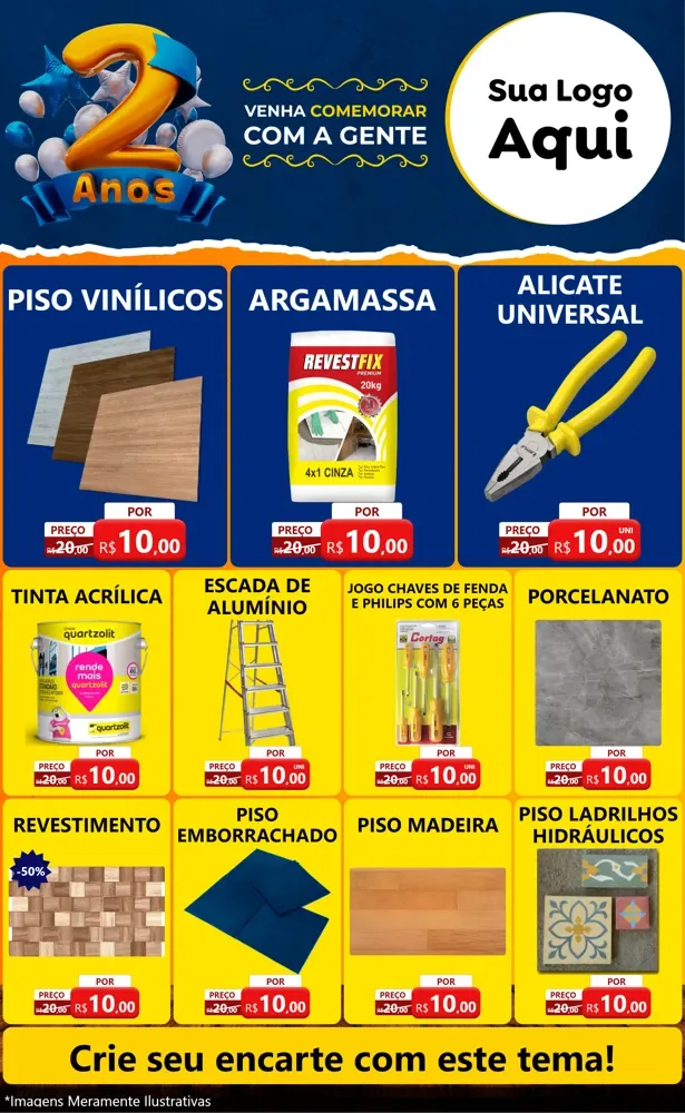 Modelo de Encarte para Encarte Grande com o tema Aniversário de 2 anos para Material para Construção