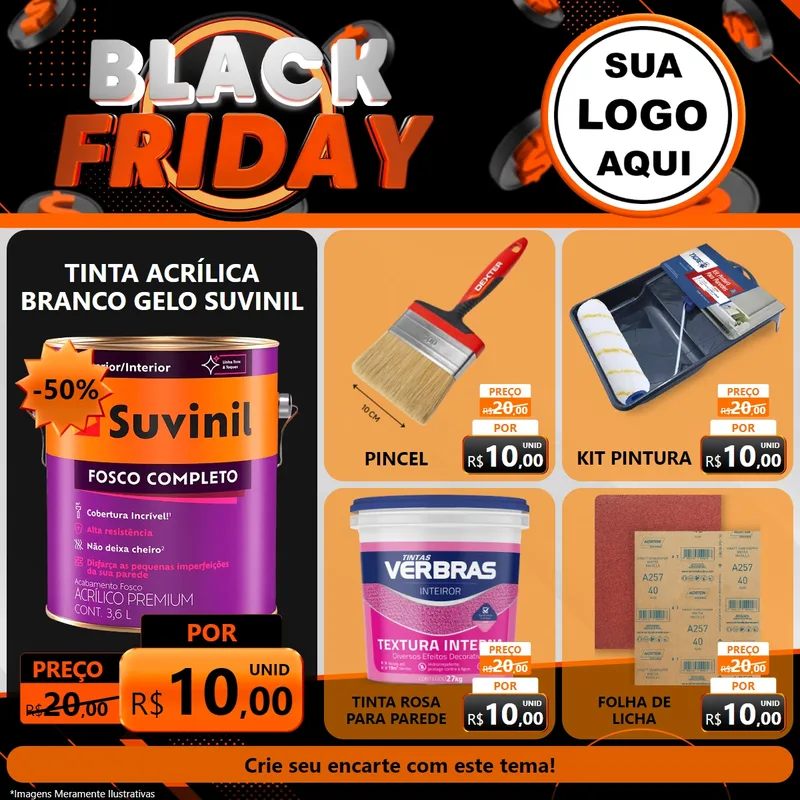Modelo de Rede Social para Feed Facebook com o tema Black Friday para Tintas e Ferramentas