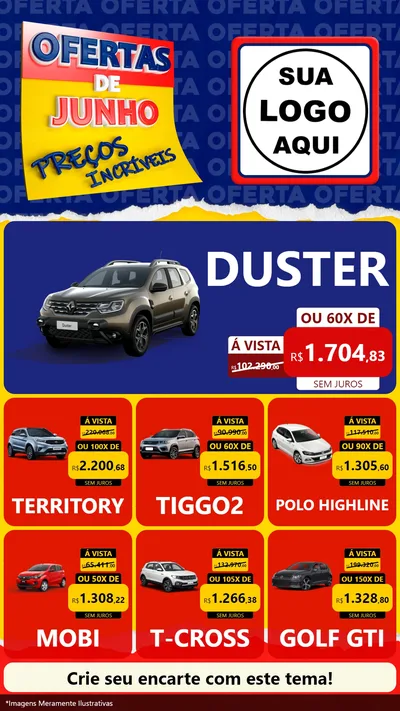 Modelo de Rede Social para Stories com o tema Ofertas de Junho - Preços Incríveis para Concessionaria de Carros