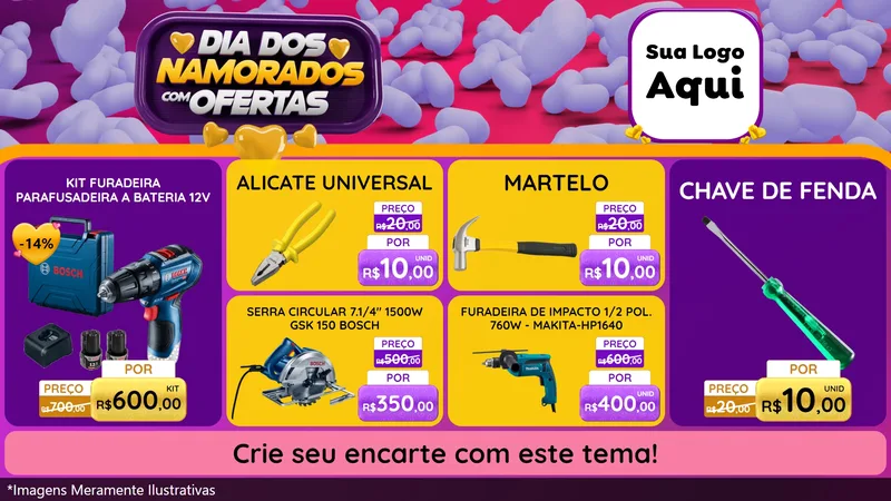 Modelo de TV para TV Horizontal com o tema Dia Dos Namorados Com Ofertas para Maquinas e Ferramentas