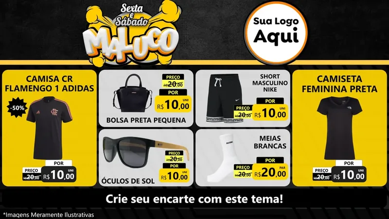 Modelo de TV para TV Horizontal com o tema Sexta e Sábado Maluco para Roupas e acessórios
