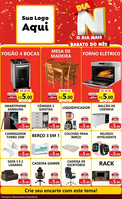 Modelo de Encarte para Encarte Grande com o tema Dia N o Dia Mais Barato do Mês para Móveis e Eletro
