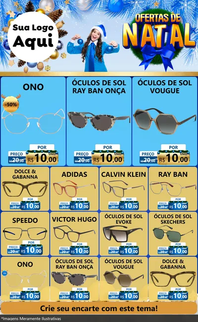 Modelo de Encarte para Encarte Grande com o tema Ofertas de Natal para Óticas