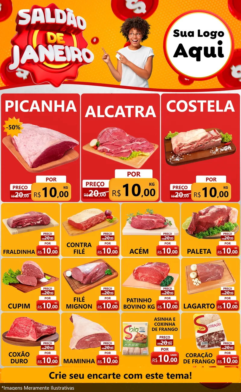 Modelo de Encarte para Encarte Grande com o tema Saldão de Janeiro para Açougue