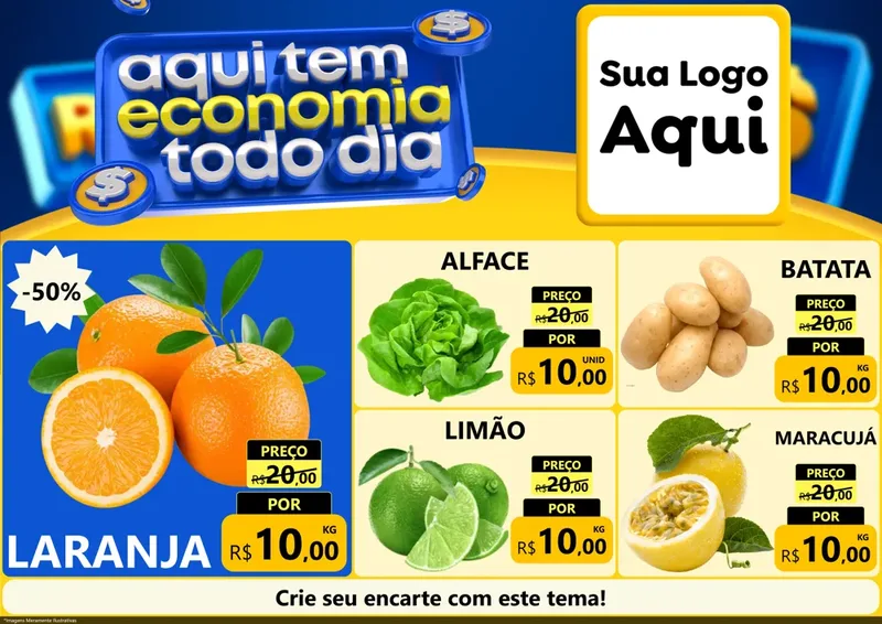 Modelo de Encarte para Encarte A4 Horizontal com o tema Aqui Tem Economia Todo Dia para Hortifrúti