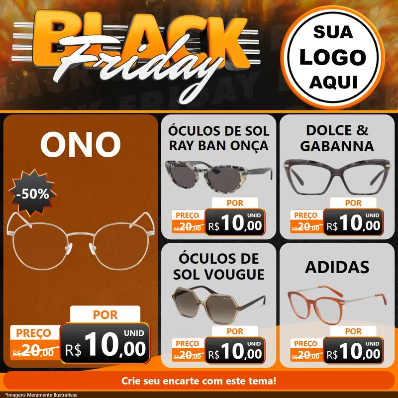 Modelo de Rede Social para Feed Facebook com o tema Black Friday para Óticas
