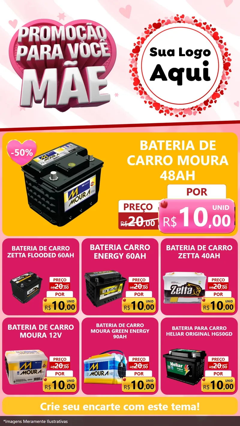 Modelo de Rede Social para Stories com o tema Promoção Para Você Mãe para Baterias Elétricas