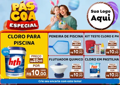 Modelo de Encarte para Encarte A4 Horizontal com o tema Páscoa Especial para Produtos para Piscina