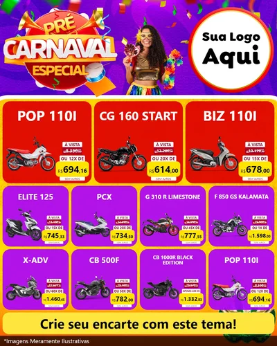 Modelo de Rede Social para Feed Instagram com o tema Pré-Carnaval Especial para Concessionaria de Motos