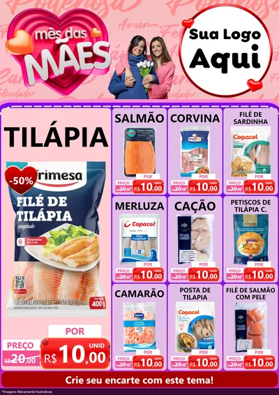Modelo de Encarte para Encarte A4 Vertical com o tema Mês Das Mães para Peixaria