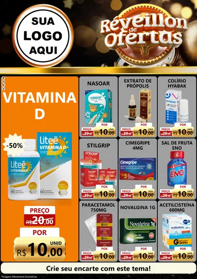 Modelo de Encarte para Encarte A4 Vertical com o tema Réveillon de Ofertas para Farmácia