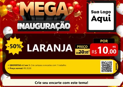 Modelo de Cartaz para Cartaz A4 Horizontal com o tema Mega Inauguração para Hortifrúti