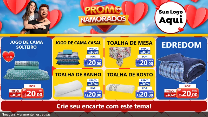 Modelo de TV para TV Horizontal com o tema Promo dos Namorados para Cama, Mesa e Banho
