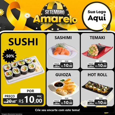 Modelo de Rede Social para Feed Facebook com o tema Setembro Amarelo para Comida japonesa