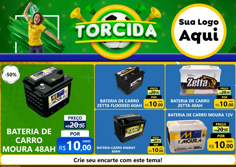 Modelo de Encarte para Encarte A4 Horizontal com o tema Torcida para Baterias Elétricas