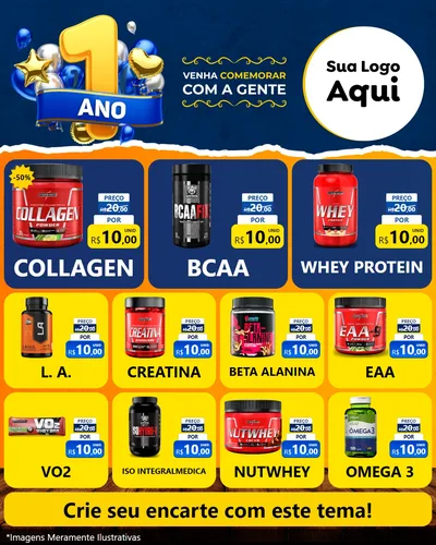 Modelo de Rede Social para Feed Instagram com o tema Um Ano de Aniversário para Suplementos alimentares