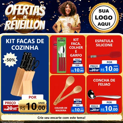 Modelo de Rede Social para Feed Facebook com o tema Ofertas de Réveillon para Utilidades Domésticas