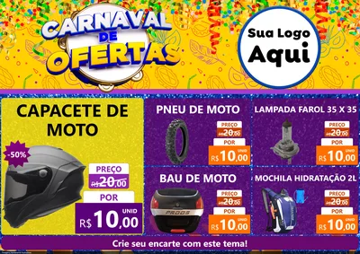 Modelo de Encarte para Encarte A4 Horizontal com o tema Carnaval de Ofertas para Moto peças