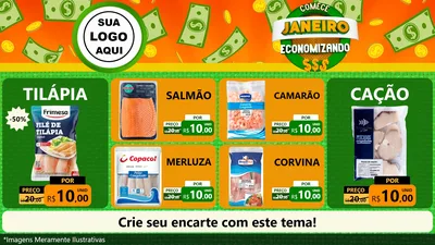 Modelo de TV para TV Horizontal com o tema Comece Janeiro Economizando para Peixaria