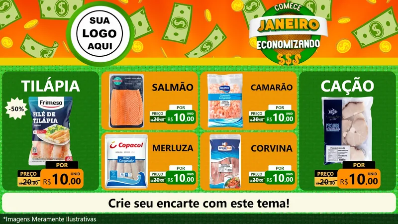 Modelo de TV para TV Horizontal com o tema Comece Janeiro Economizando para Peixaria