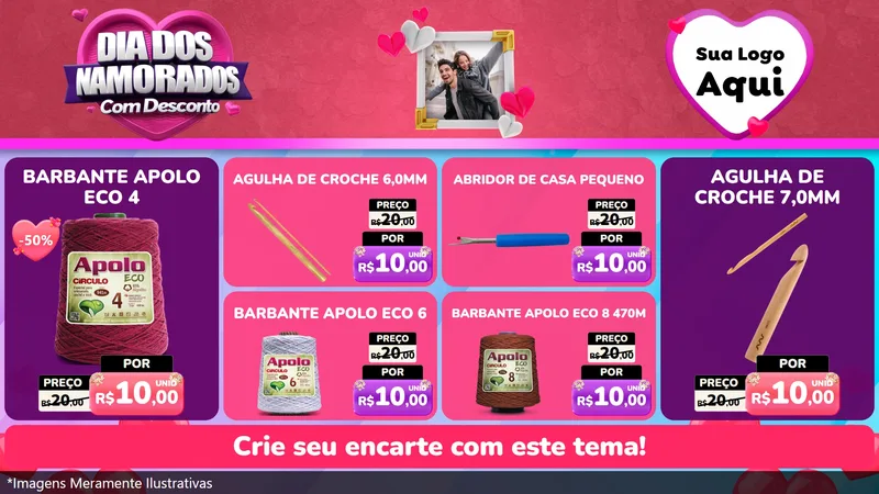 Modelo de TV para TV Horizontal com o tema Dia Dos Namorados Com Desconto para Armarinho e Aviamentos