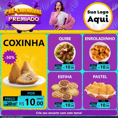 Modelo de Rede Social para Feed Facebook com o tema Pré-Carnaval Premiado para Salgadaria