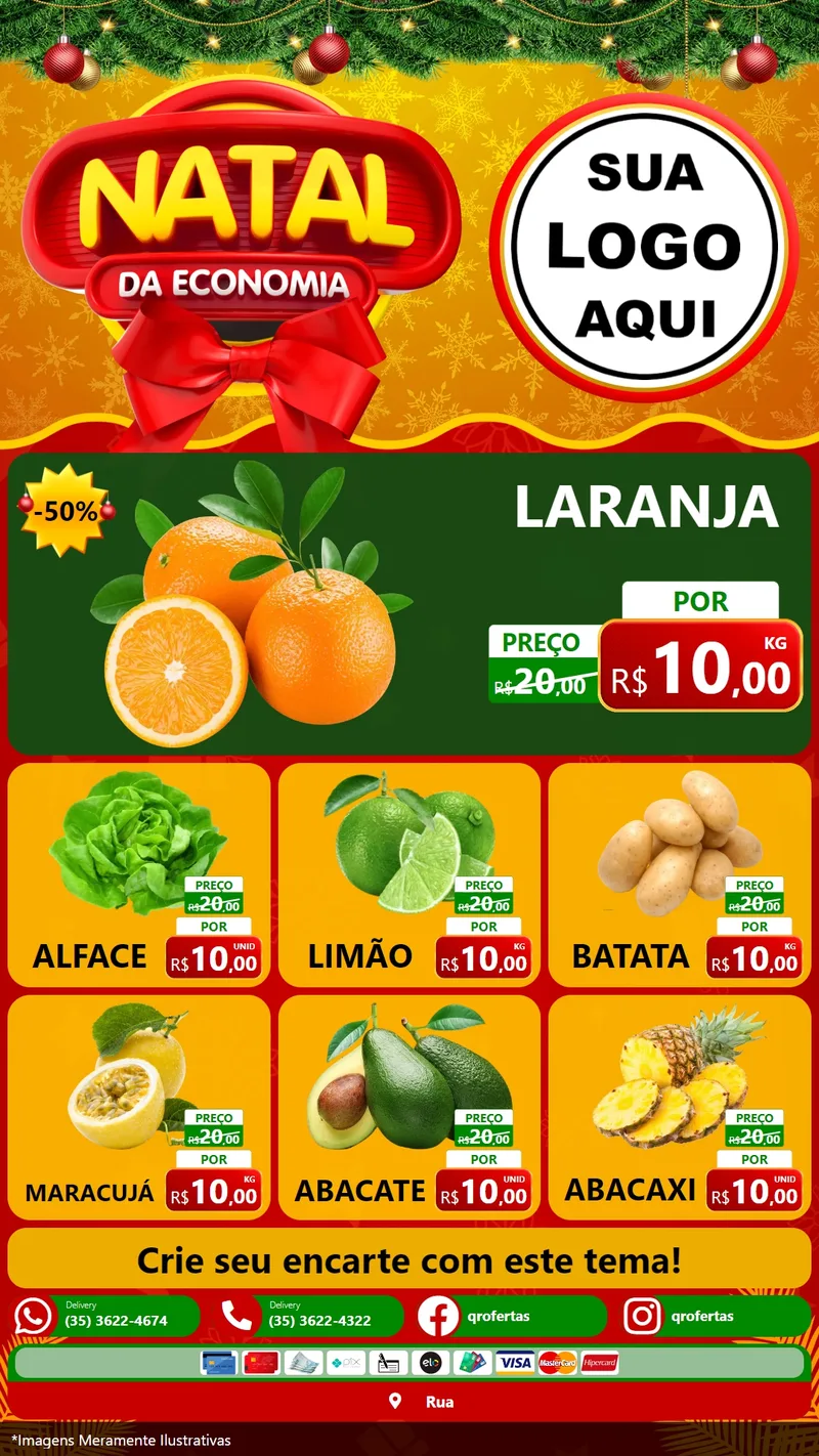 Modelo de Rede Social para Stories com o tema Natal da Economia para Hortifrúti
